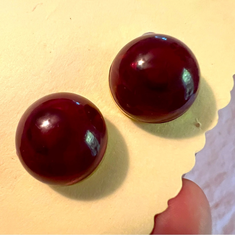 Vintage dark cherry red Burgundy clip on button Earrings
